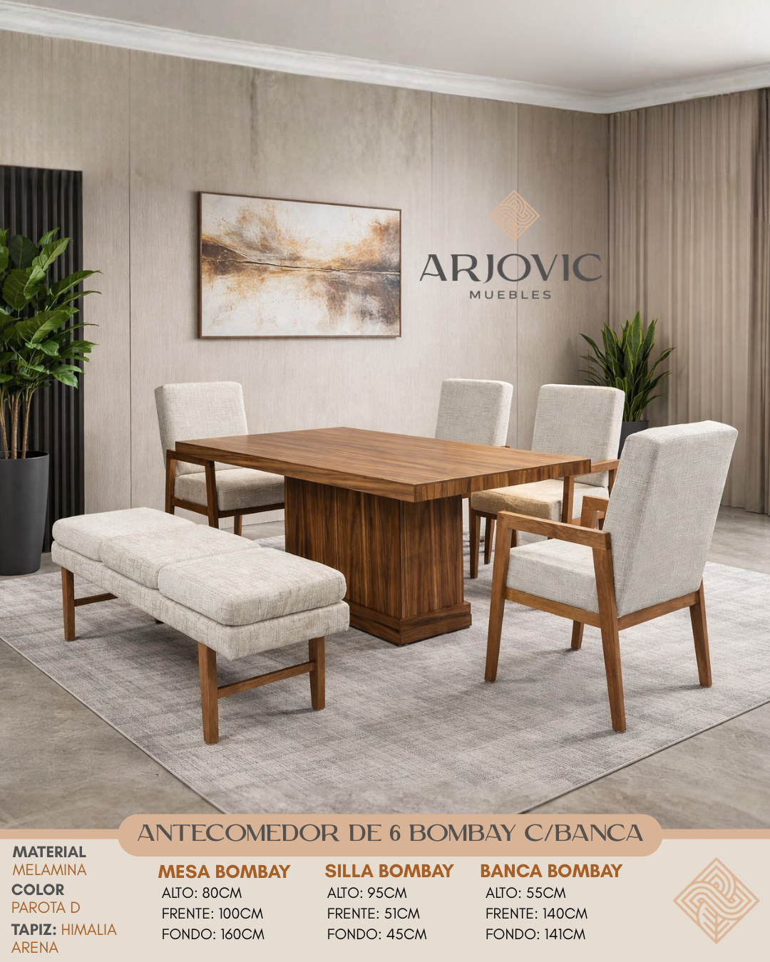 Antecomedor de 6 Bombay Con Banca 